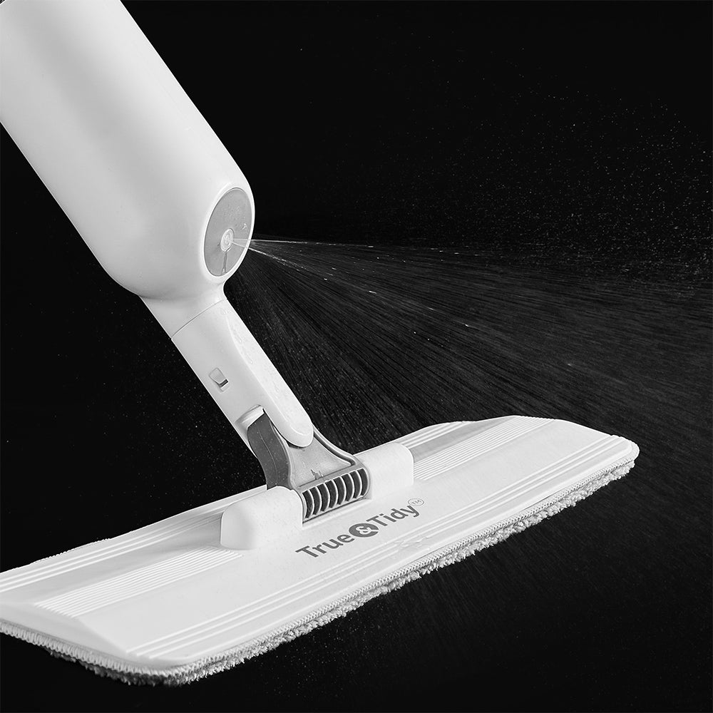 SPRAY250 + White + Cleaning-2 + spray mop with microfiber pad spraying 