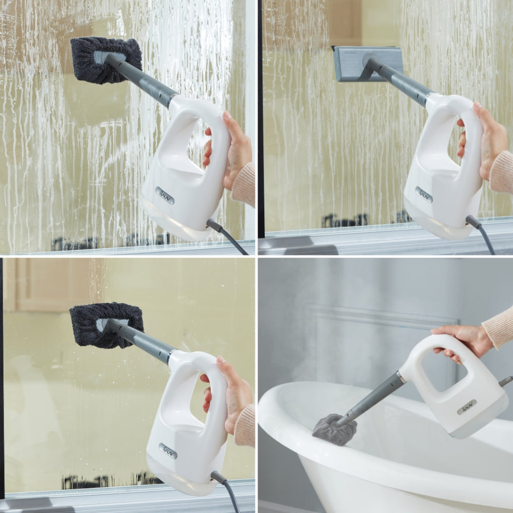 CS100+WHITE+ cleaning windows with squeegee attachment and microfiber pad