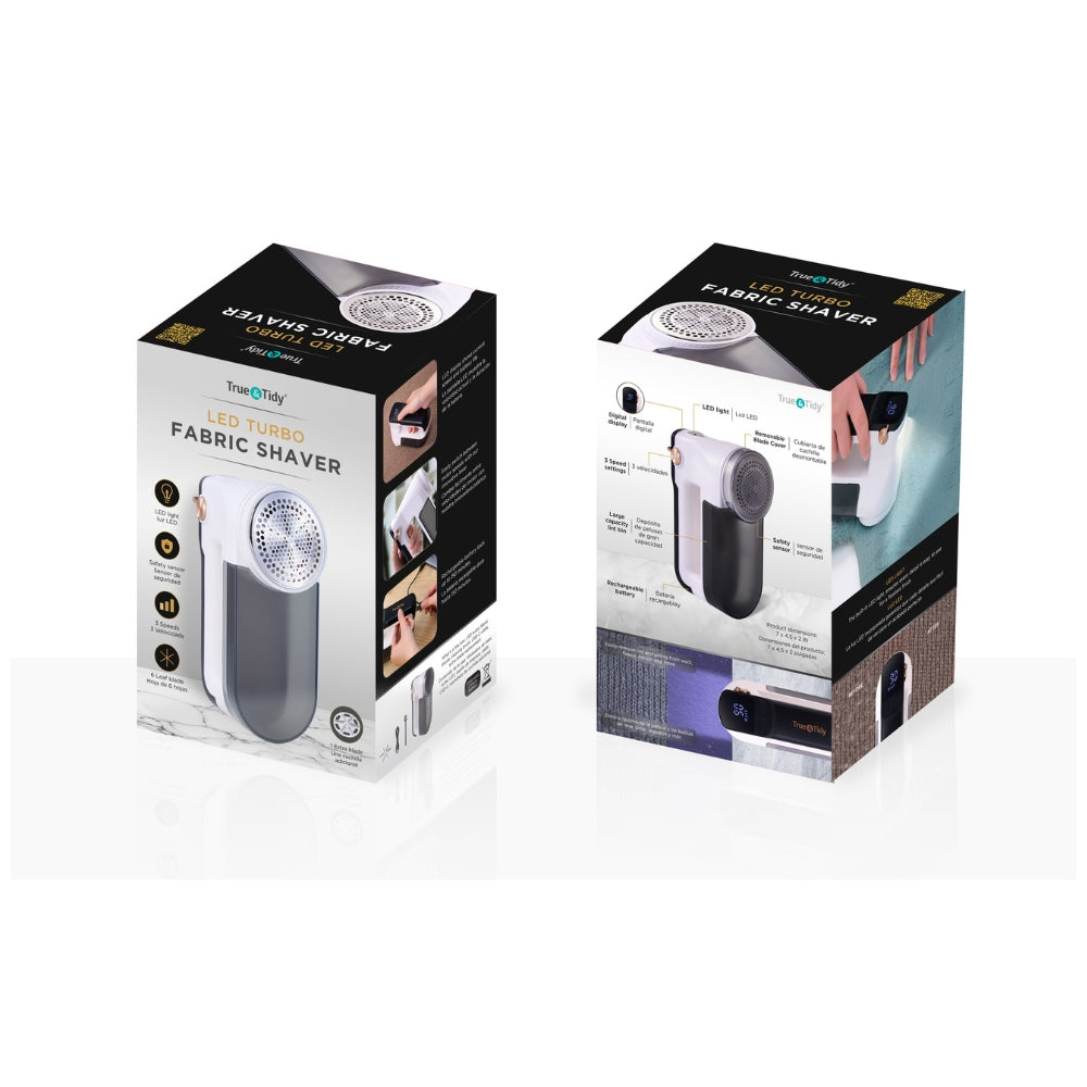 Two boxes of a fabric shaver on a white background