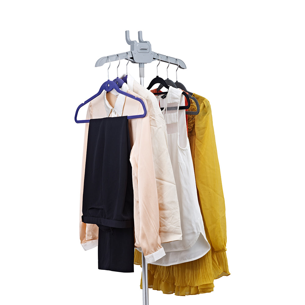GS06 + Black + Garment Steamers-3 + 360 rotatable hanger holding various clothes on hangers