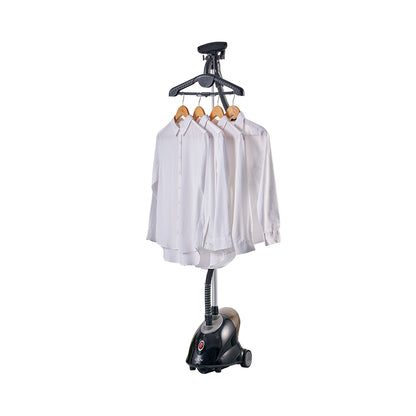 GS18 + Black + Garment Steamers-5 + GS18 Black steamer holding four hangers with white shirts