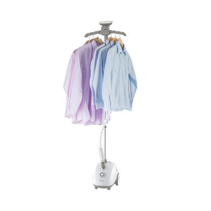 GS24 + White + Garment Steamers-2 + full upright steamer for clothes holding multiple shirts on hangers