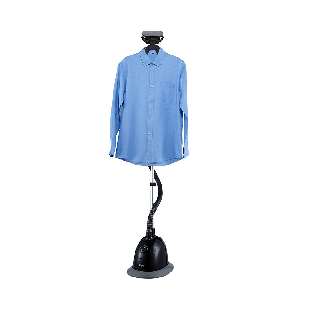 GS34 + Black + Garment Steamers-2 + with blue shirt on hanger