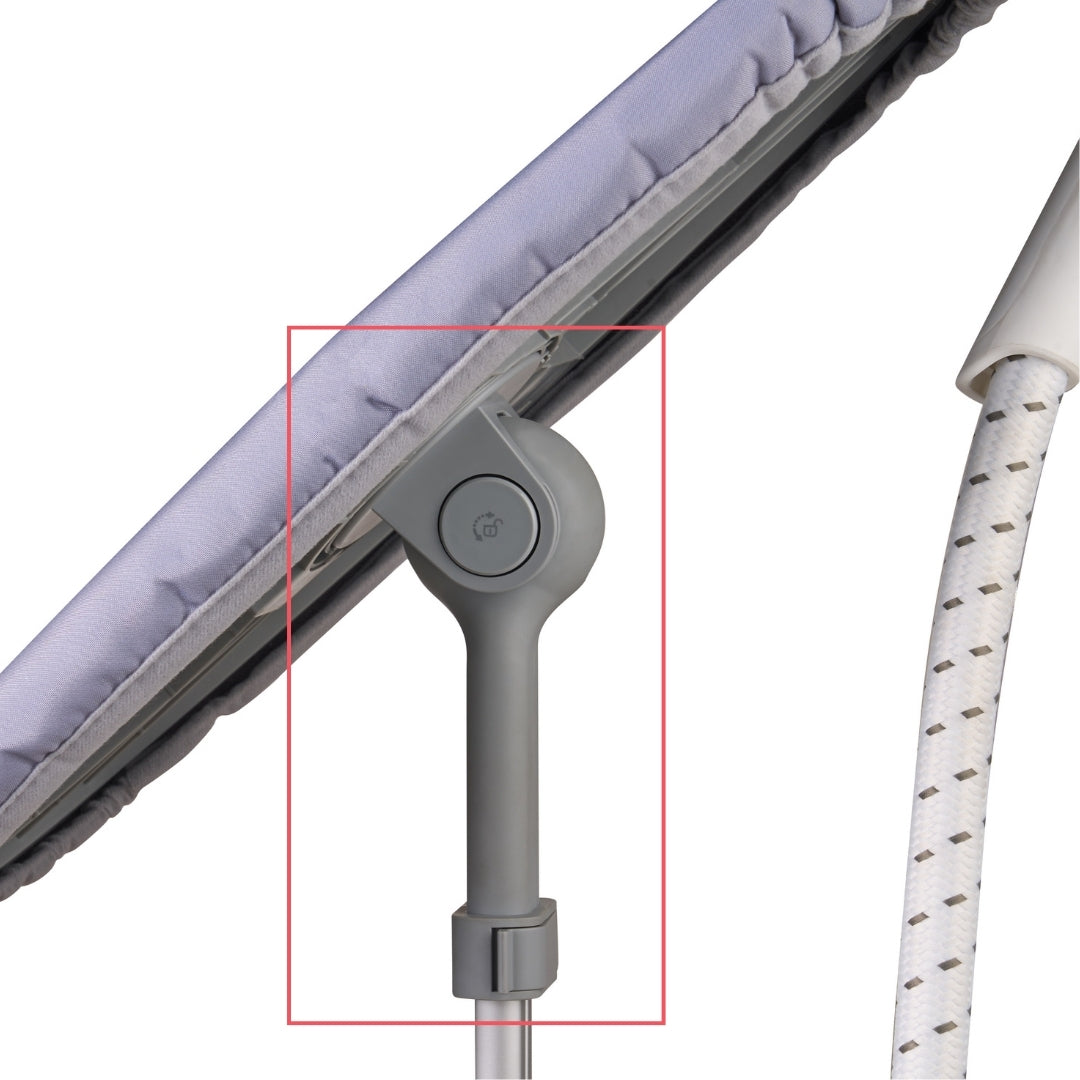 close up of ironing board arm with rotation