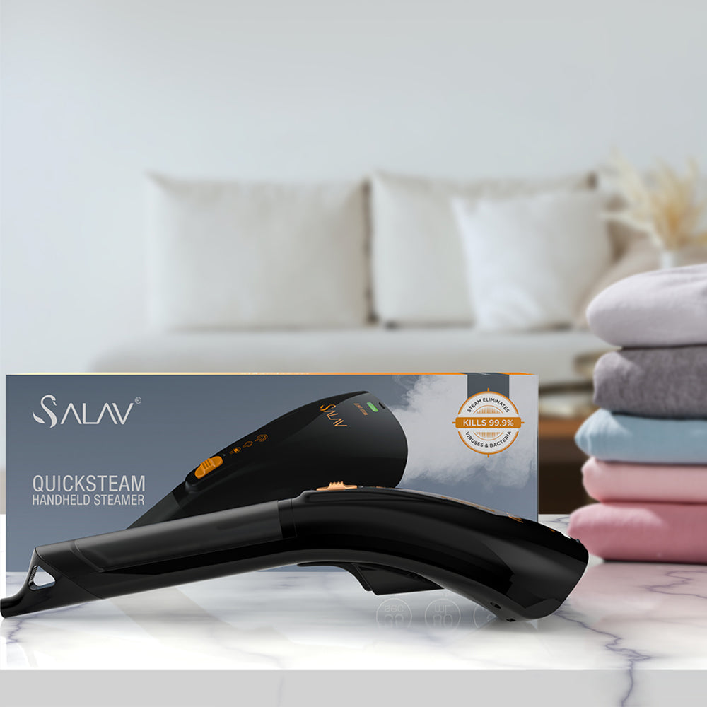 HS04 + Black + Hand Held Steamers-3 + handheld steamer resting on counter in living room 