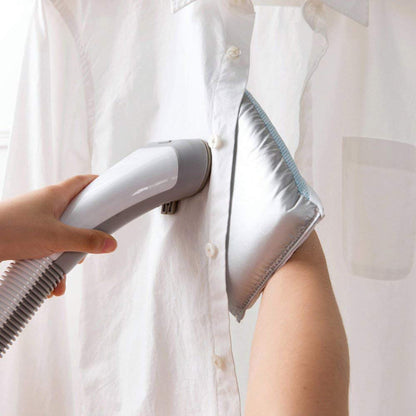 SM200-1 + steam mitt being used with garment steamer to create a pressing surface for maximum wrinkle removal