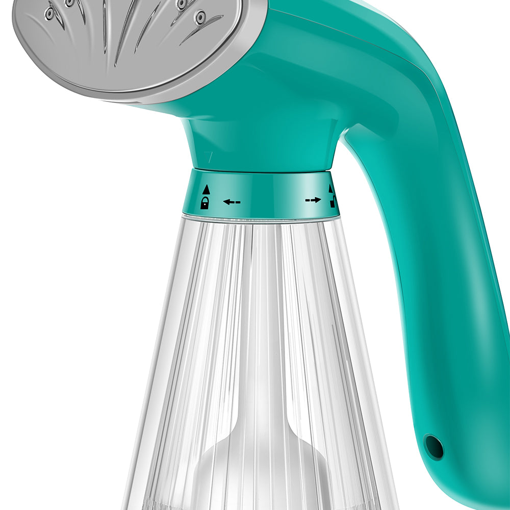 TS20 + Teal + Laundry Care-3 + close up of translucent ribbed water tank and extra locking 