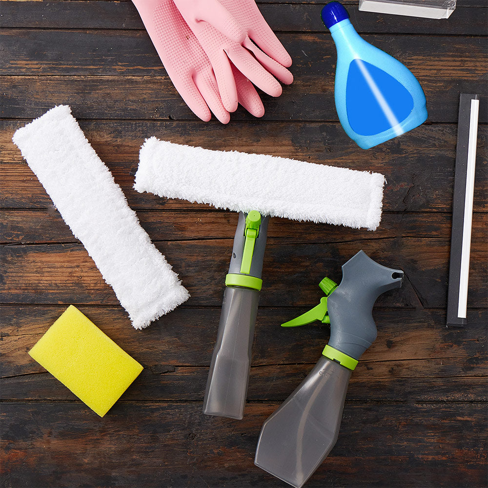 WIN150 + Lime + Cleaning-5 + cleaning tools gloves soap sponge on wood counter