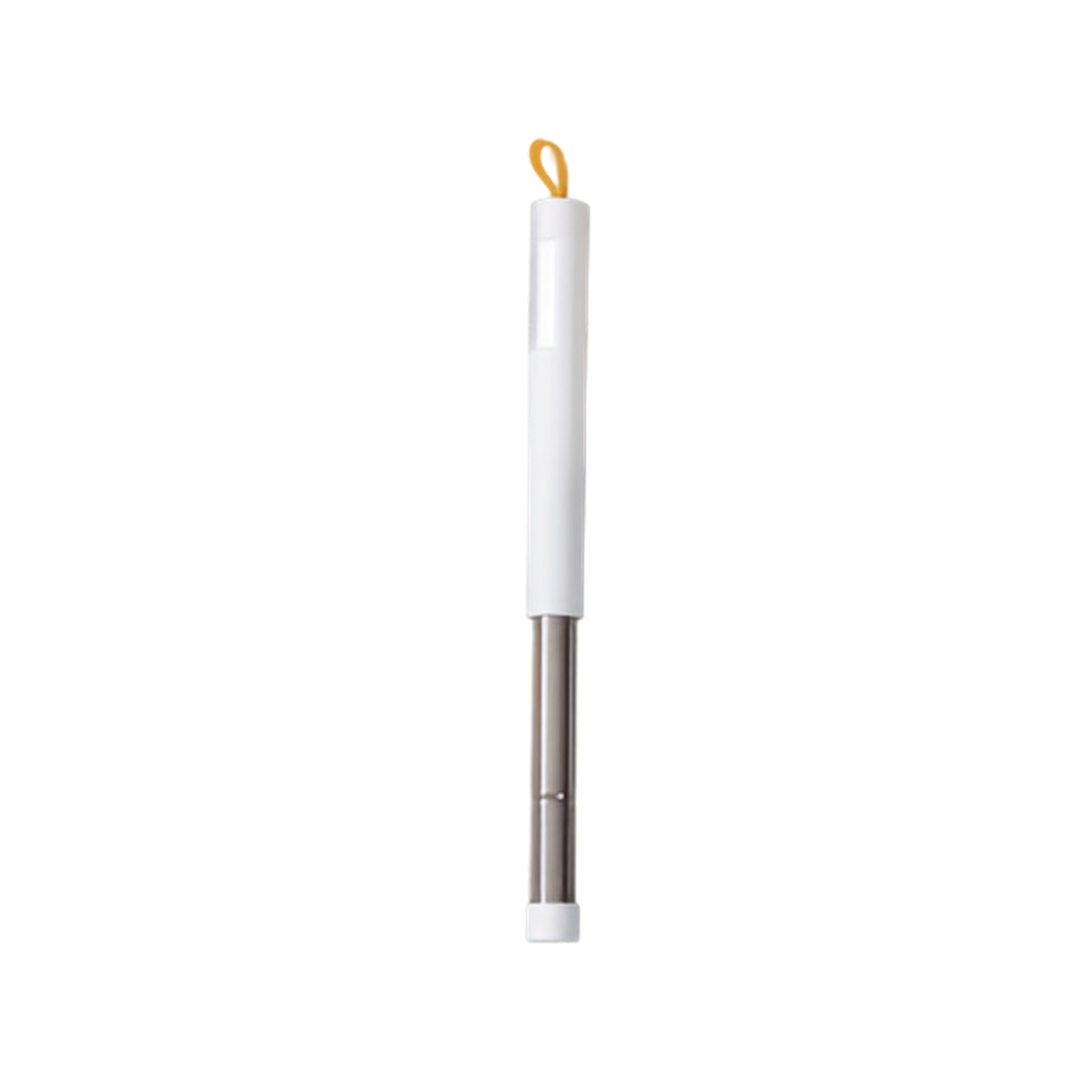 A metal rod or stick with a white plastic handle and a small yellow silicone loop at the top, shown vertically on a plain white background.