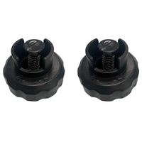 Two black plastic threaded mounting caps with spring-loaded centers, shown side by side on a plain white background.