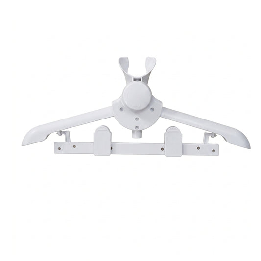 A white plastic clothes hanger with a mounting bracket on the underside, shown against a plain white background.