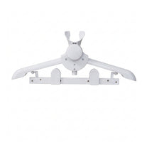 A white plastic clothes hanger with a mounting bracket on the underside, shown against a plain white background.