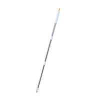 A long metal extension pole with white plastic end caps and bands, shown diagonally on a plain white background.