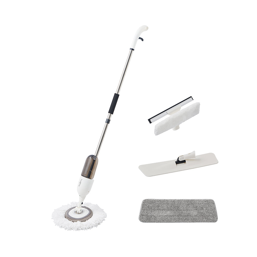SPRAY360  White  Cleaning  Mop with three interchangeable heads squeegee microfiber mop head microfiber pad