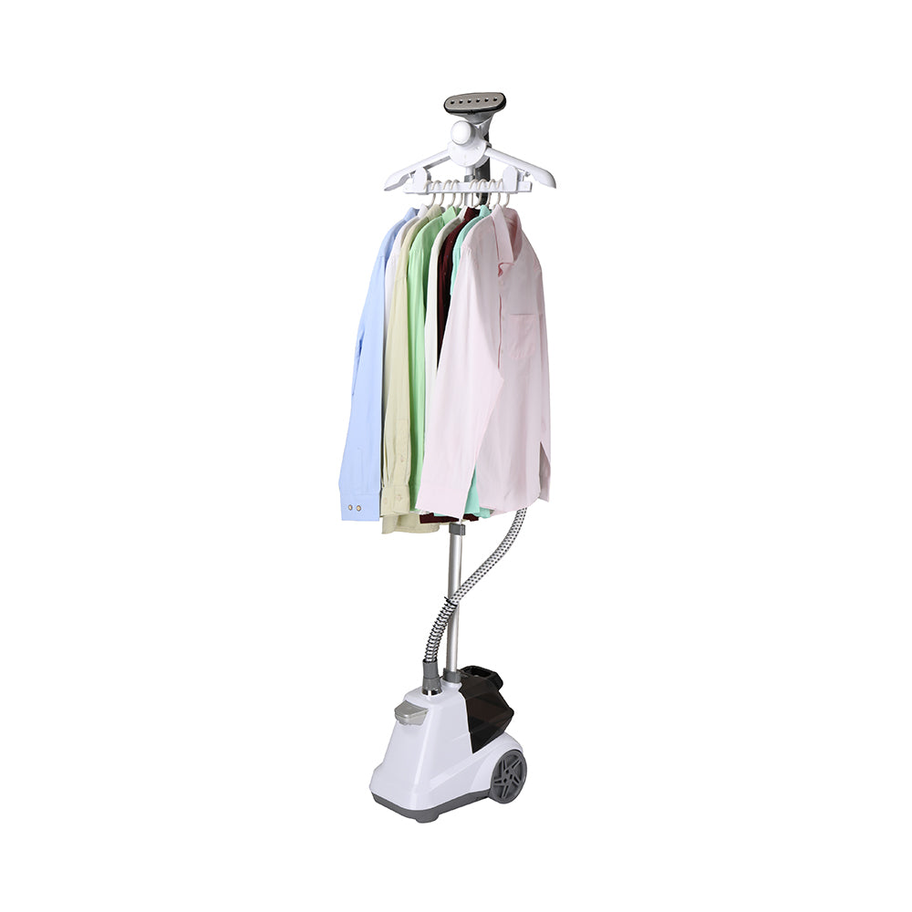 X3 + White + Garment Steamers-6 + heavy duty hanger holding 8 hangers and shirts