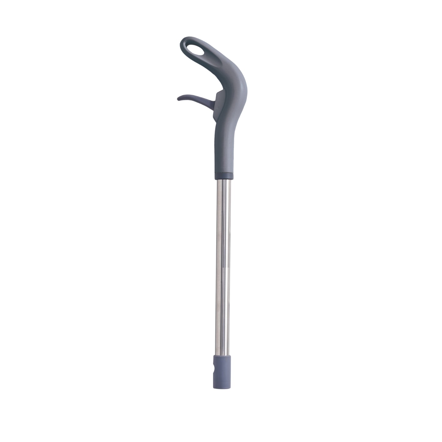 A gray and stainless steel top of spray250 pole with a curved handle and trigger mechanism, shown against a plain white background.