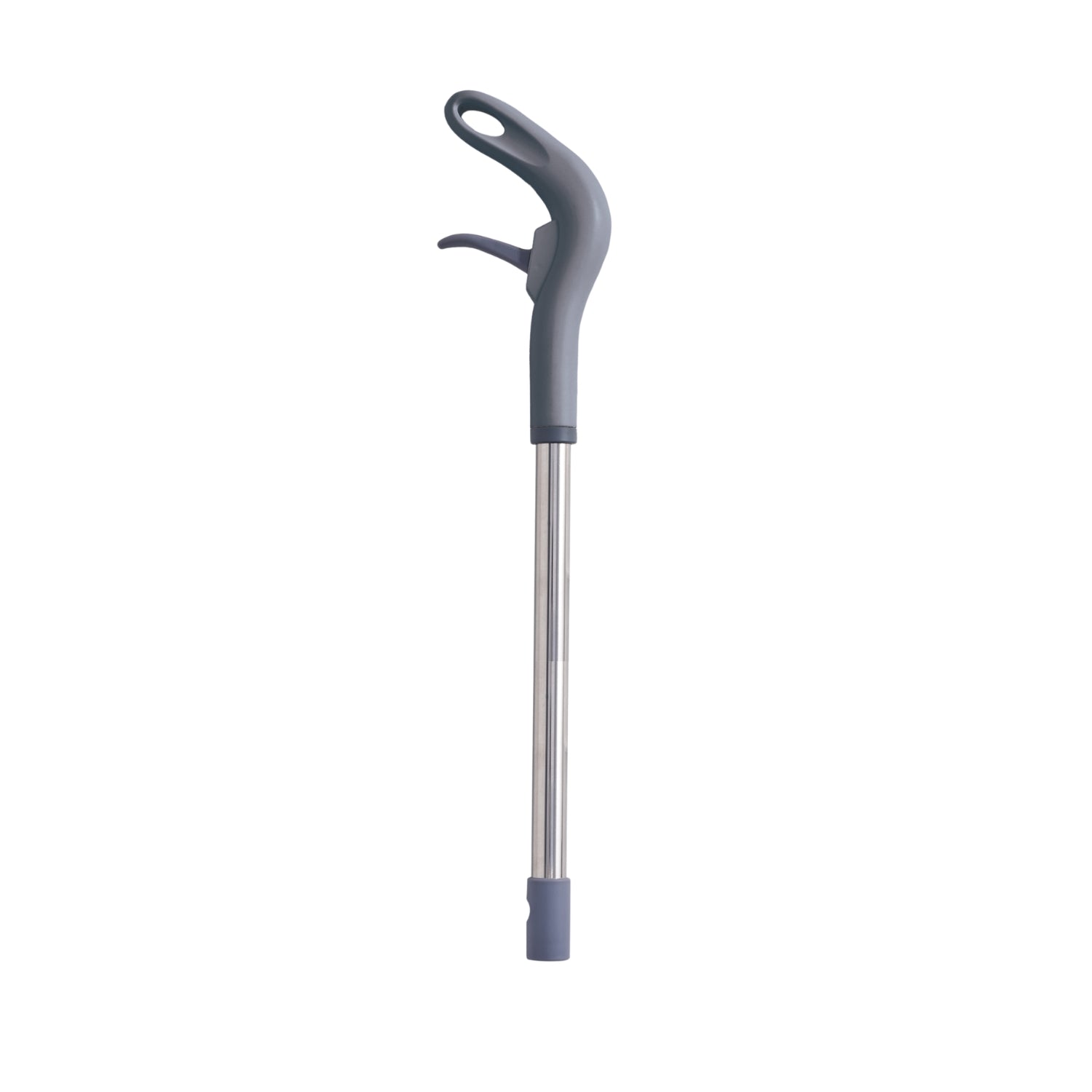 A gray and stainless steel top of spray250 pole with a curved handle and trigger mechanism, shown against a plain white background.