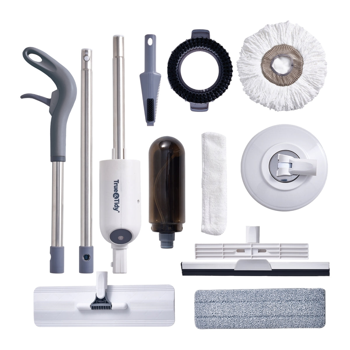 spray400 white with all components including 3 piece pole and 4 mop heads and various microfiber pads
